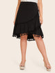 Plus Fringe Trim Ruffle Hem Skirt