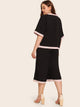 Plus Contrast Binding Tie Neck Blouse & Pants