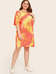 Plus Size Casual Dresses Plus Tie Dye Drop Shoulder T-shirt Dress