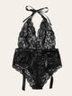 Plus Floral Lace Halter Teddy Bodysuit