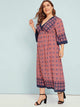 Plus Tribal Print Plunging Neck Dress