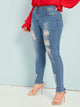 Plus Ladder Distressed Hem Skinny Jeans