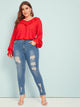 Plus Ladder Distressed Hem Skinny Jeans