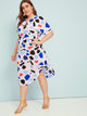 Plus Confetti Print Belted Curved Hem Midi Dress