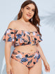 Plus Tropical Cut Out Flounce Bikini Set