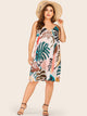 Plus Palm Tree Print Midi Cami Dress