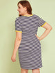  Plus Pocket Patched Striped Ringer Dress