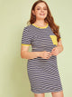  Plus Pocket Patched Striped Ringer Dress