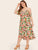 Plus Floral And Tropical Print Ruffle Trim Asymmetrical Neck Dress