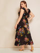 Plus Floral Tie Back Ruffle Hem Wrap Knotted Dress