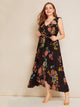 Plus Floral Tie Back Ruffle Hem Wrap Knotted Dress