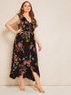 Plus Floral Tie Back Ruffle Hem Wrap Knotted Dress