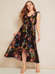  Plus Floral Print Ruffle Hem Wrap Belted Dress