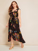 Plus Floral Tie Back Ruffle Hem Wrap Knotted Dress