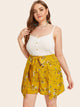 Plus Floral Print Tie Front Asymmetrical Shorts