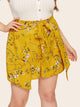 Plus Floral Print Tie Front Asymmetrical Shorts