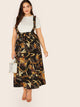 SHEIN Plus Chain Print Paperbag Waist Pinafore Skirt