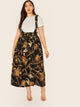 SHEIN Plus Chain Print Paperbag Waist Pinafore Skirt