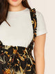 SHEIN Plus Chain Print Paperbag Waist Pinafore Skirt