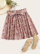 Plus Ditsy Floral Paperbag Waist Belted Skirt