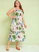 Plus Tropical Print Zipper Cami Dress