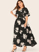 Plus Large Floral Print Layered Sleeve Dress