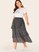 Plus Speckled Print Tiered Layer Ruffle Hem Skirt