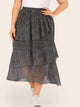 Plus Speckled Print Tiered Layer Ruffle Hem Skirt