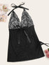 Plus Contrast Lace Mesh Slips With Thong