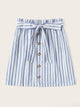SHEIN Plus Button Front Paperbag Waist Belted Striped Skirt