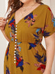 Plus Floral Print V-neck Button Dress