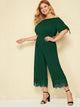 Plus Knot Cuff Contrast Lace Hem Off Shoulder Jumpsuit