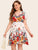 Plus Surplice Front Floral Print Shirred Dress