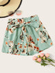 Plus Floral Print Self Tie Shorts