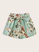 Plus Floral Print Self Tie Shorts