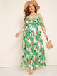  Plus Cold Shoulder Tropical Print Belted Split Dress