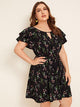  Plus Keyhole Neck Butterfly Sleeve Belted Dress