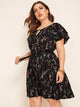 Plus Keyhole Neck Butterfly Sleeve Belted Dress