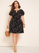  Plus Keyhole Neck Butterfly Sleeve Belted Dress