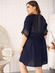 Plus Tie Front Contrast Lace Dress