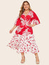 Plus Surplice Neck Floral Print Knot Dress