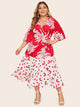 Plus Surplice Neck Floral Print Knot Dress