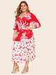Plus Surplice Neck Floral Print Knot Dress