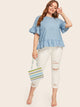 Plus Flounce Sleeve Ruffle Hem Denim Top