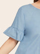 Plus Flounce Sleeve Ruffle Hem Denim Top