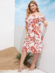 Plus Floral Print Cold Shoulder Button Front Dress