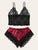 Plus Lace Top With Satin Panty Lingerie Set