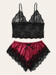 Plus Lace Top With Satin Panty Lingerie Set