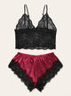 Plus Lace Top With Satin Panty Lingerie Set