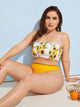 Plus Sunflower Print Smocked Bikini Set